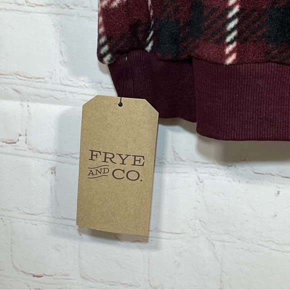 New Frye and Co. Oxblood Plaid 1/4 Zip Sweater Mens Size Medium Maroon Fleece - Picture 7 of 12
